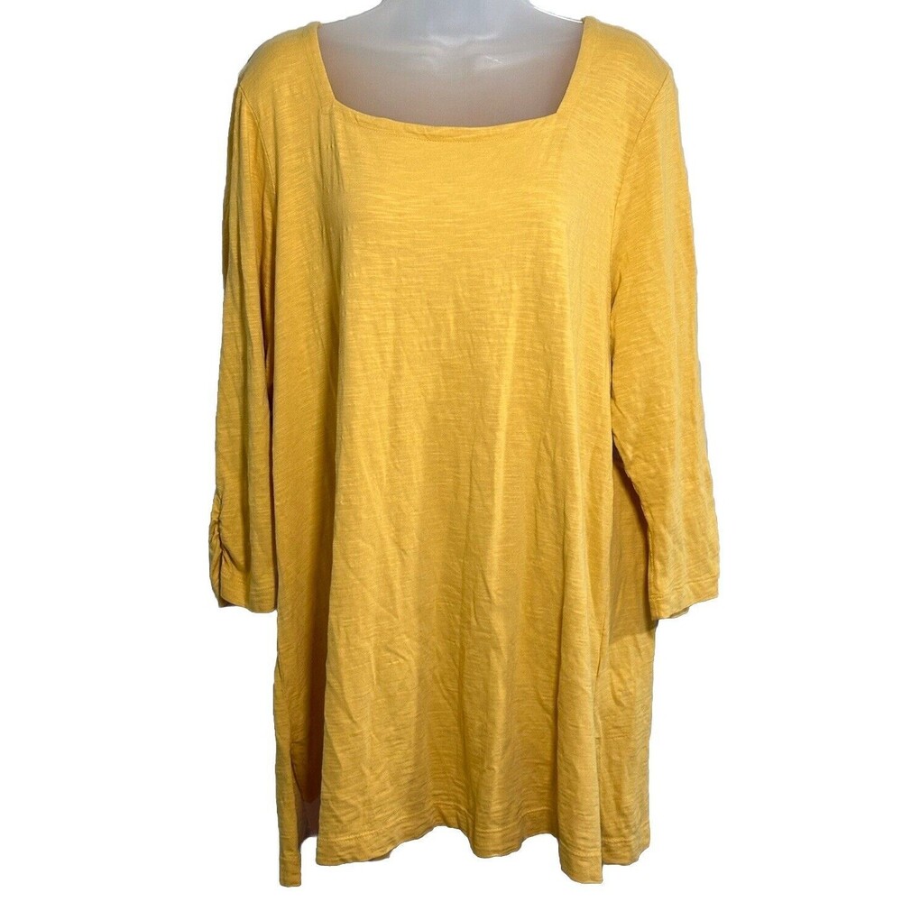 J. Jill Pure Jill Square Neck Tunic XL Gold Yellow Slub Cotton Shirt